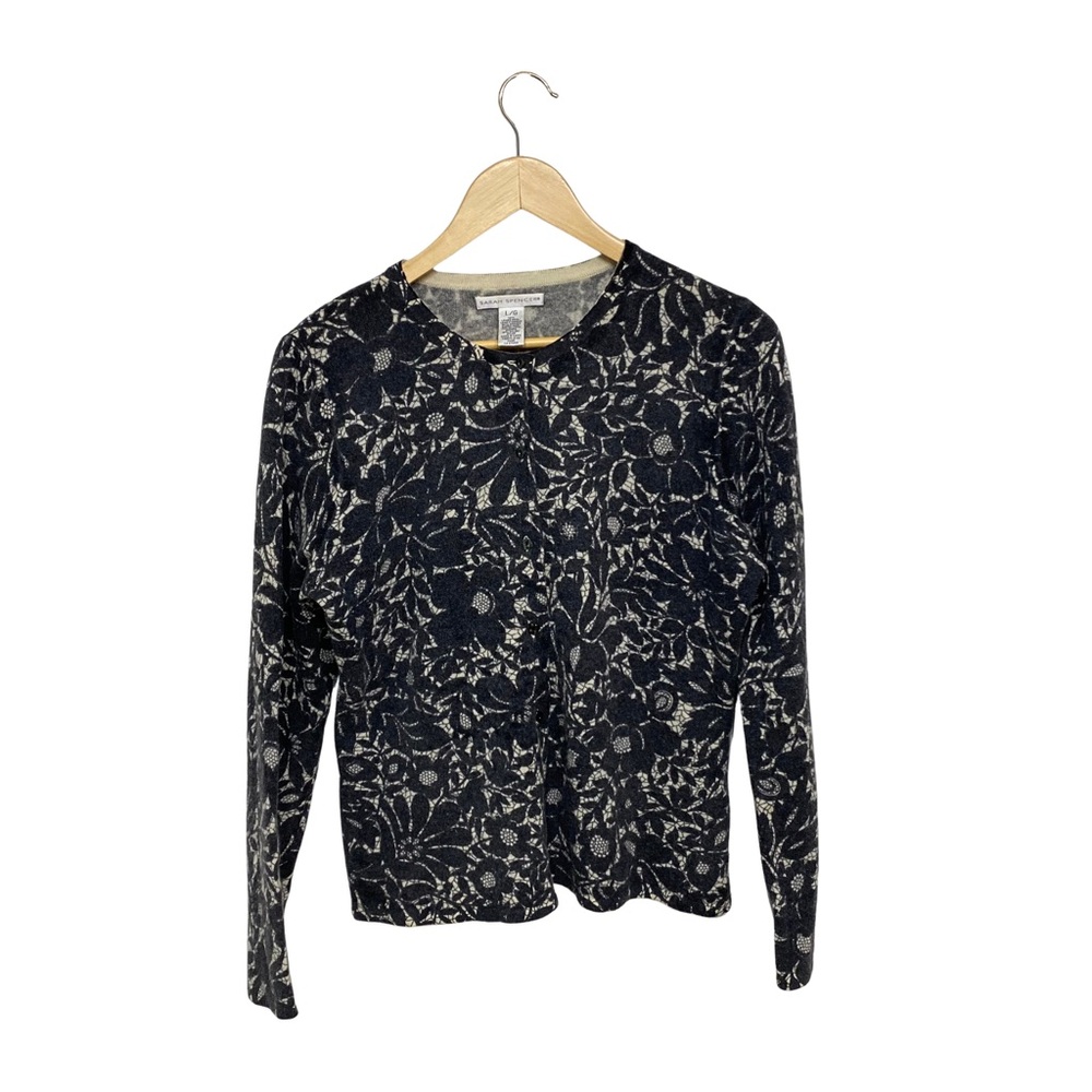 Sarah Spencer | Lambs Wool & Angora Rabbit Hair Dark Floral Button Down Cardigan